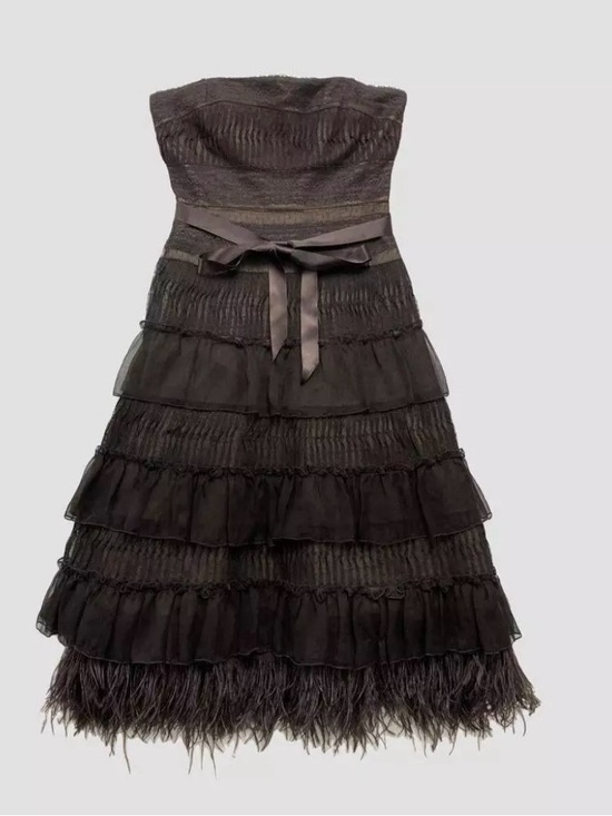 BCBGMaxAzria Dresses & Skirts - BCBGMaxAzria Black Strapless Tiered Ruffle Cocktail Dress with Satin Waist Tie